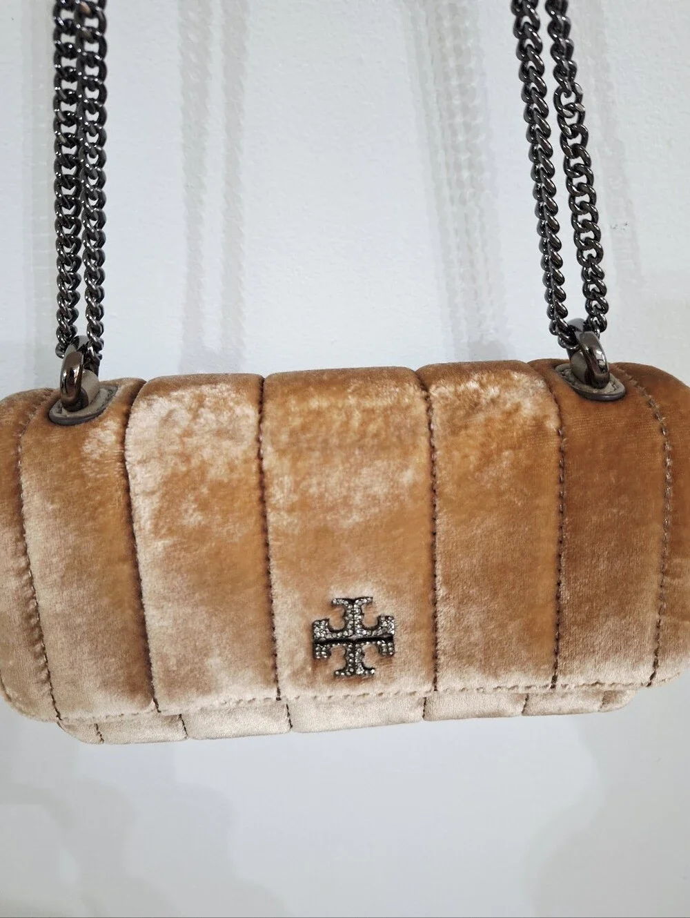 Tory Burch Pave Small Kira Mini Flap Quilted Velvet Shoulder Bag